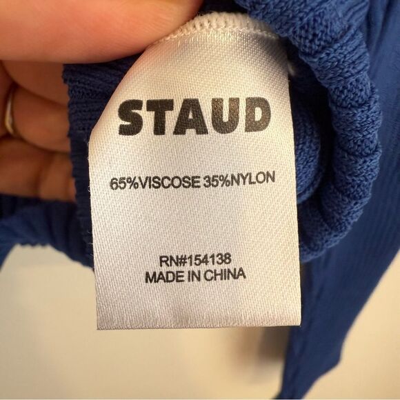 Staud The Cargo Blue and Turquoise Colour Block Ribbed Cardigan Sweater - Picture 6 of 7